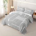 thumbnail image 3 of Castle Fairy Modern Abstract Curved Strip Bed Spread Queen 3pcs,Geometric Linear Arch Queen Coverlet Set,White Medium Gray,1 Quilt and 2 Pillowcases, 3 of 7