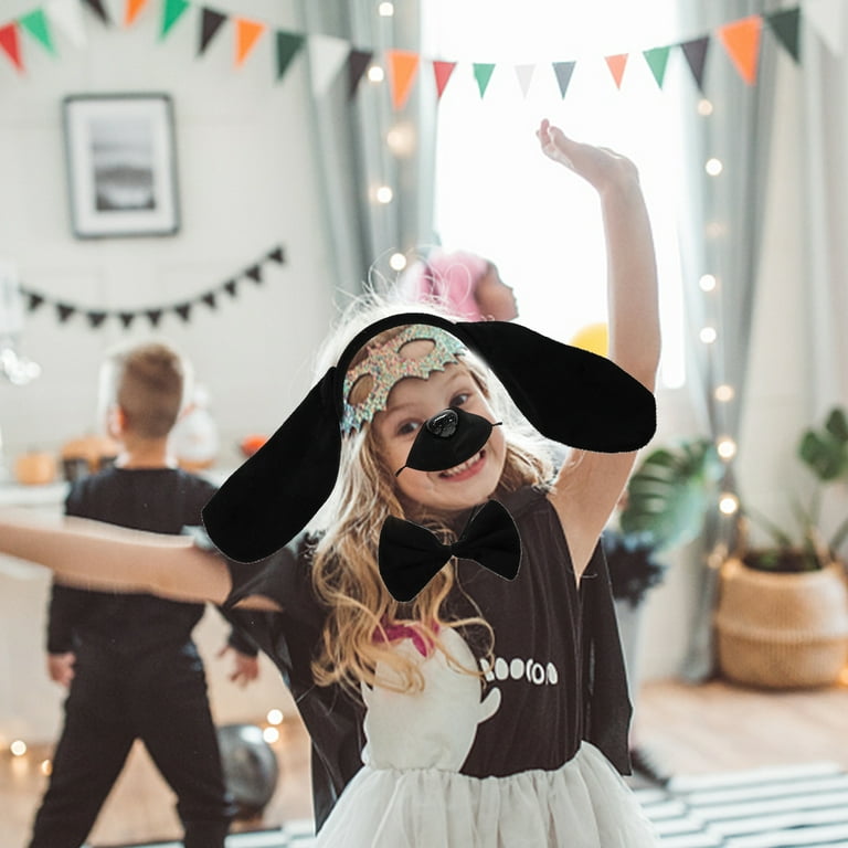 Dog Puppy Ear Headband with Bowtie Masquerade Snug Fake Nose Percinging Cosplay Halloween Costumes Dress-up Child