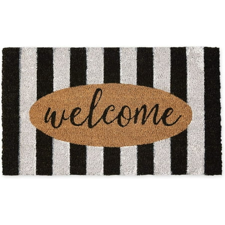 Natural Coir Doormat Outdoor Welcome Mat, 17x29, Cabana Stripes