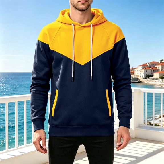 Gamivast Hoodie Sweatshirts for Men Color Block Long Sleeve Pullover with Pockets Workout Running Outdoor Sports Yellow XL
