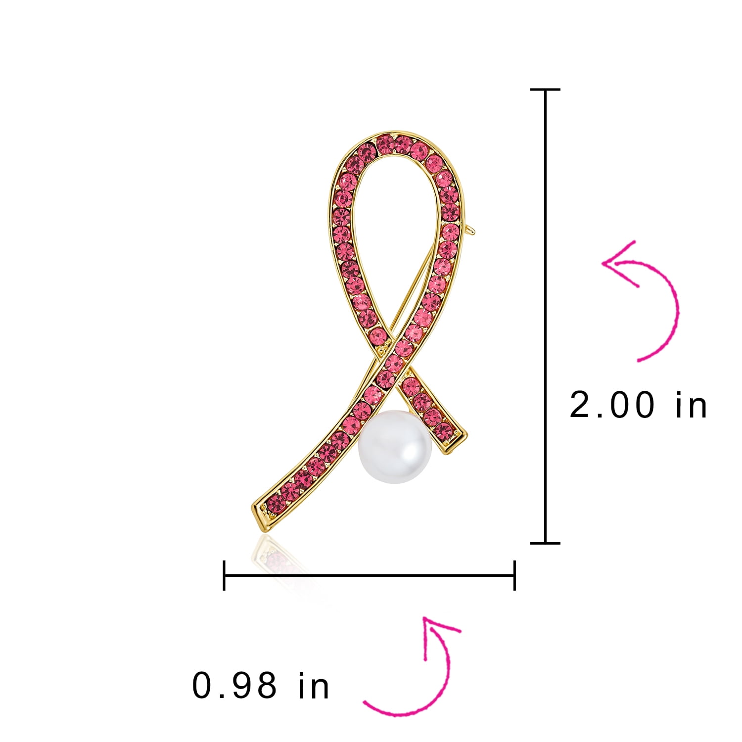 Bling Jewelry Imitation Pearl Pink Ribbon Breast Cancer Survivor Crystal  Brooch Pin