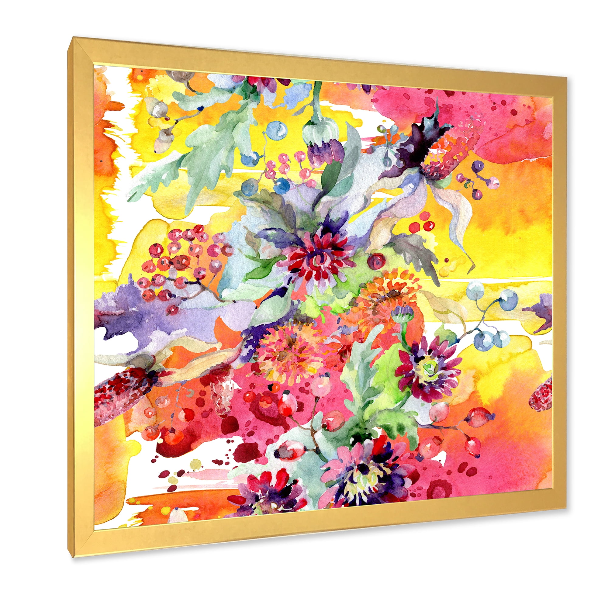 Designart 'Wildflowers and Vibrant Wild Spring Leaves' Modern Framed Art Print