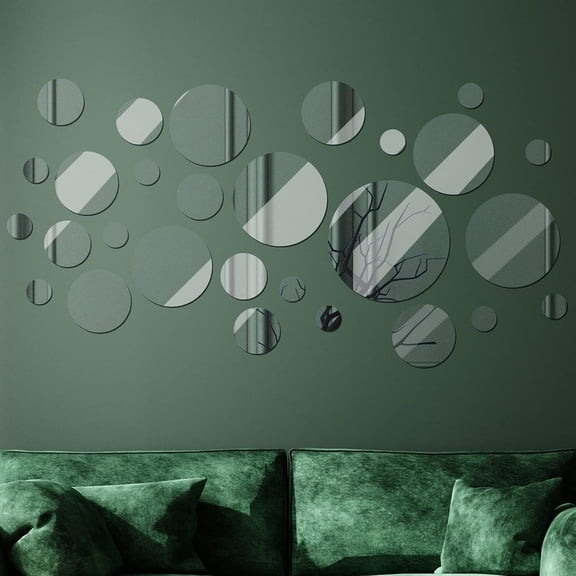32 Pcs Acrylic Mirror Wall Stickers,Round Wall Mirrors for Home Bathroom Living Room Bedroom Decor,Silver