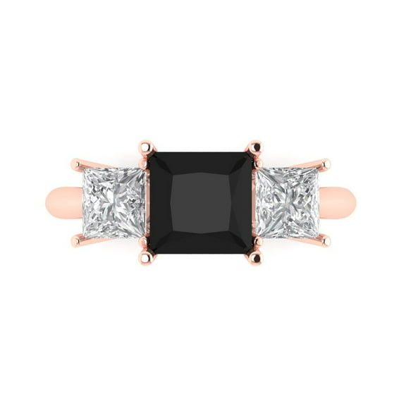 Three-Stone Engagement Ring for Women - 2.5ct Natural Onyx in 14K Rose Gold Promise Ring