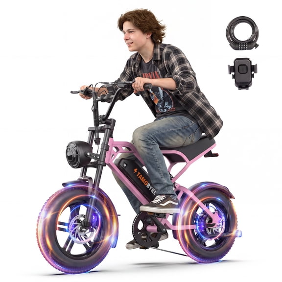 Tamobyke T16 Electric Bike for Teens&Adults,1000W 30mph 48V 15.6Ah Ebike,16" Fat Tire E-Mountain Bikes,Hydraulic Brakes with Full Suspension,Fits Riders 5'0"-5'7",UL2849
