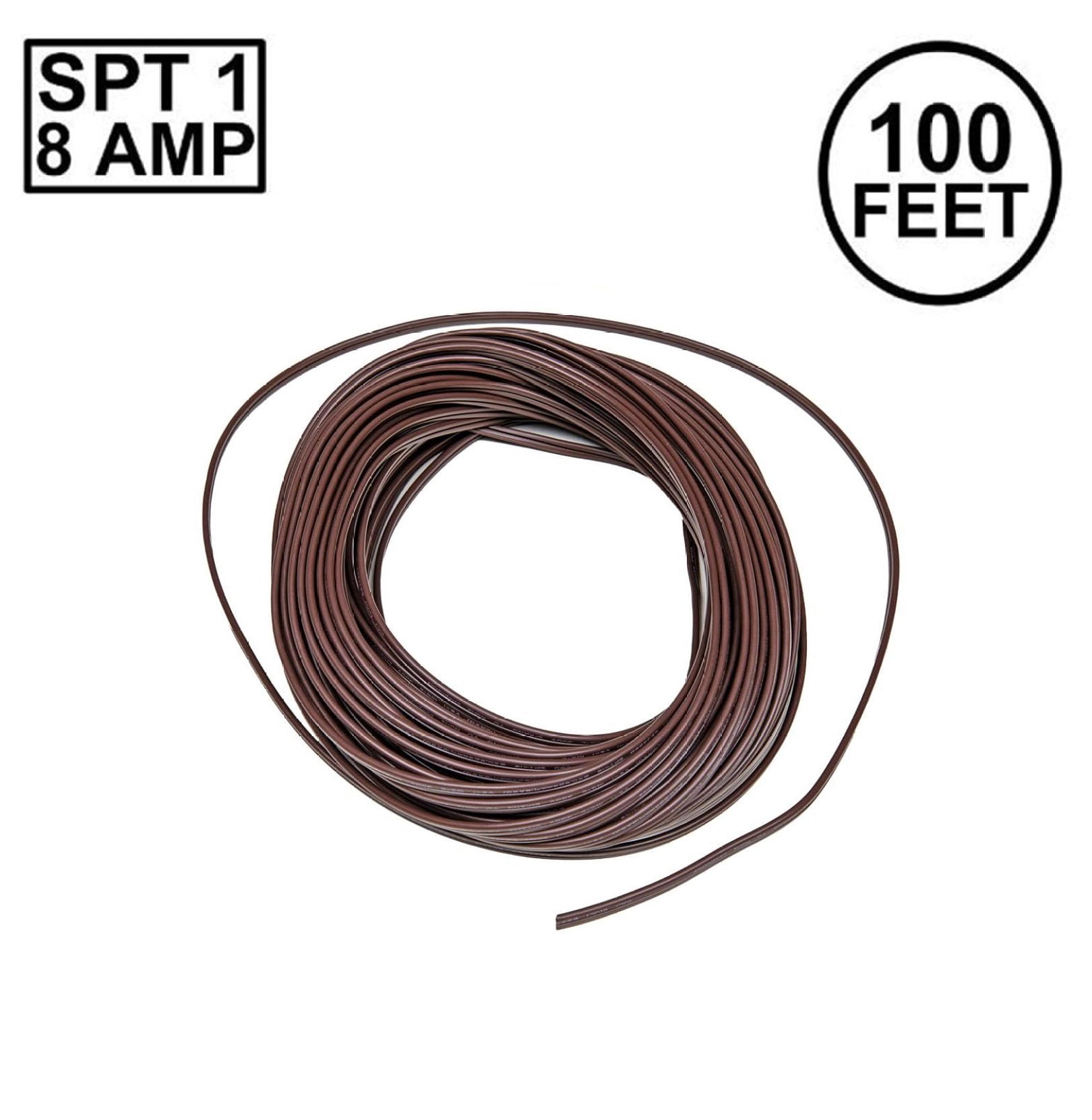 100 Ft Brown SPT-1 Wire, Gauge 2-Conductor Zip Cord SPT-1, Ul Listed, Max 8a 960w