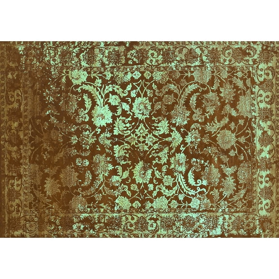 Ahgly Company Machine Washable Indoor Rectangle Abstract Turquoise Blue Contemporary Area Rugs, 5' x 7'