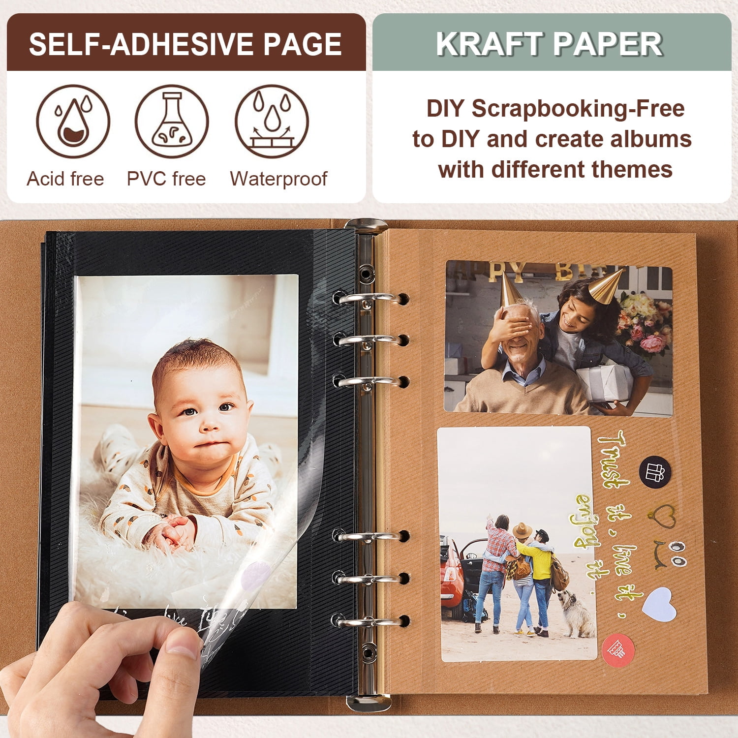 TJT 104 Pages Scrapbook Album, Self Adhesive Photo Album DIY Photo Book, Leather Memory Book for Wedding Baby Family Travel Birthday Christmas Green