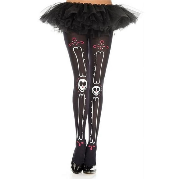Music Legs Women's Women's Sugar Skull Face with Bone Print Pantyhose 37330-AS SHOWN