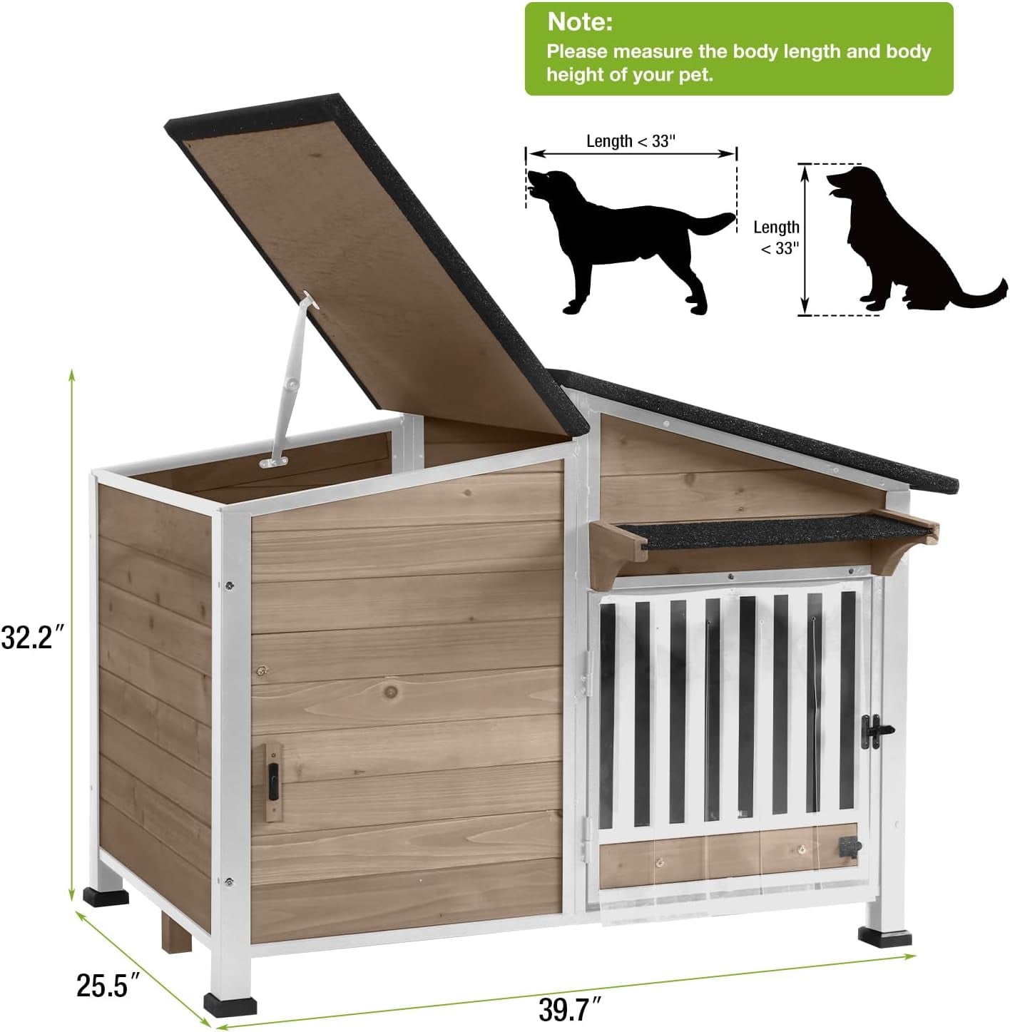 Aivituvin Dog House Outdoor with Bowls Weatherproof Dog Kennel with Anti-Chewing Iron Frame Dog Shelter for Small Medium Dogs(Light Brown)