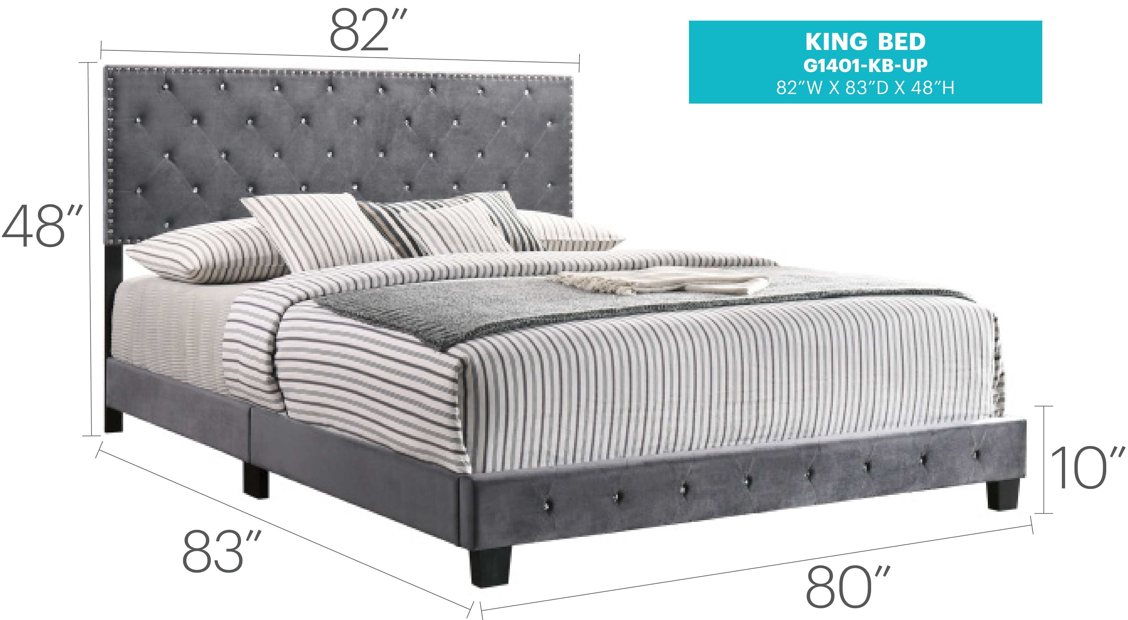 Glory Furniture Suffolk G1401-KB-UP Gray King Bed