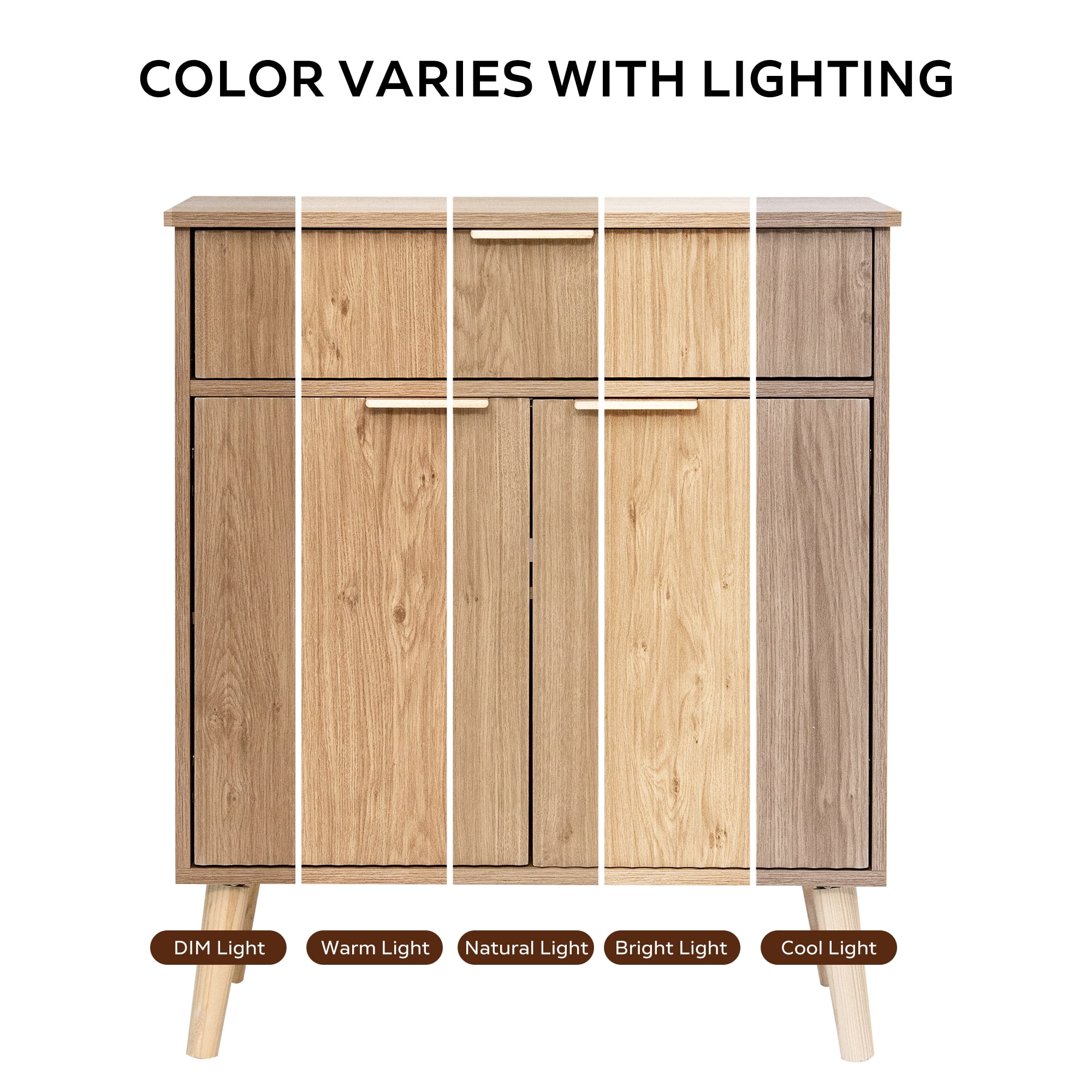 Kitchen Storage Cabinet, Adjustable Shelves , Storage with 1 Drawers and 2 Doors, Cabinet with Solid Wood Feet,Floor Sideboard Buffet for Living Room, Living Room, Kitchen, Entryway,(Natural Color)