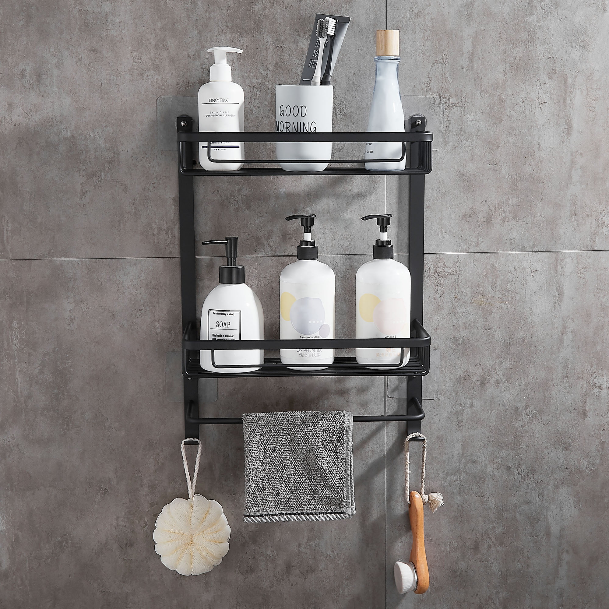 YiaMia 4-Pack Shower Caddy Shelf Organizer Rack with Soap Dish Holder, Self  Adhesive Black Bathroom Set Decor Basket Shelves, RV Shampoo Organization