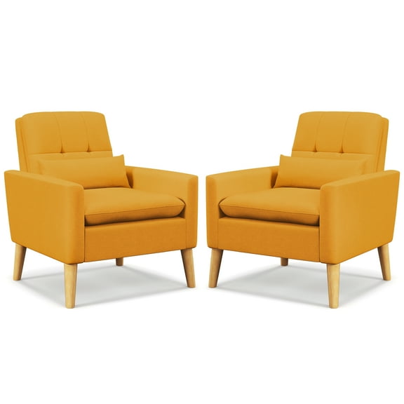 Topbuy Accent Chair Upholstered Tufted Armchair with Lumbar Pillow Natural Rubber Wood Legs 2pcs