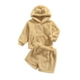 thumbnail image 2 of Listenwind 0-4Y Autumn Winter Lovely Kids Girls Boys Clothes Sets Wool Fur Solid Ear Hooded Long Sleeve Pocket Tops Shorts, 2 of 7