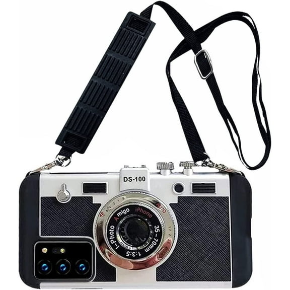 Emily in Paris Phone Case for Samsung Galaxy S22 Ultra Case 3D Vintage Camera Soft Silicone Case with Lanyard Removable Shockproof Protective Case Cover for Men Women, 6.8 Inch Silver