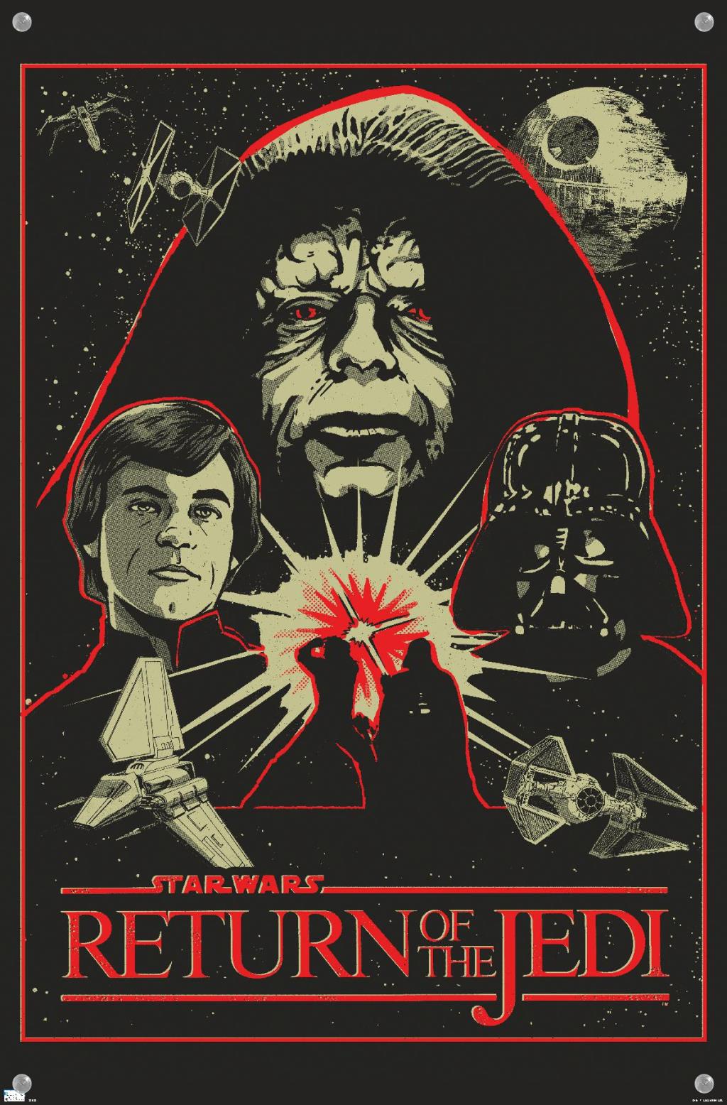 Star Wars: Return of the Jedi - Red Outline Illustration Wall Poster with Push Pins, 14.725" x 22.375"