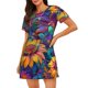 thumbnail image 1 of Balery Psychedelic Sunflowers Camisón de manga corta con cuello redondo para mujer, cómodo y elegante., 1 of 6