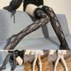 thumbnail image 3 of Medias altas hasta el muslo de rejilla de Lolita Calcetines con estampado de encaje floral con volantes y volantes, 3 of 5