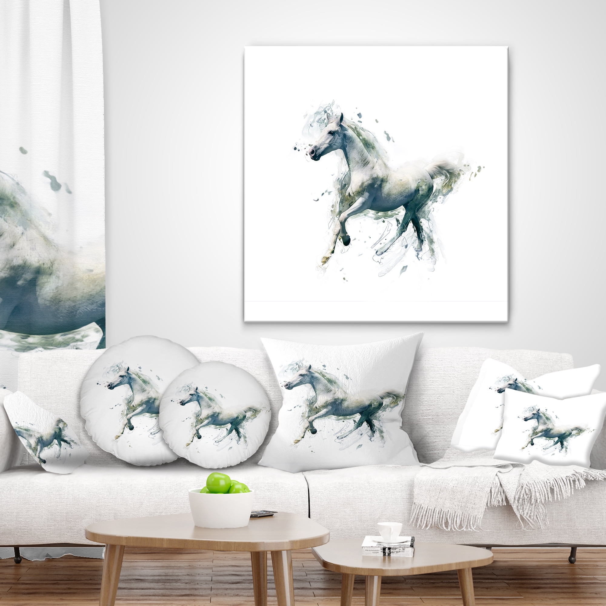 Designart White Horse in Motion on White - Animal Throw Pillow - 18x18