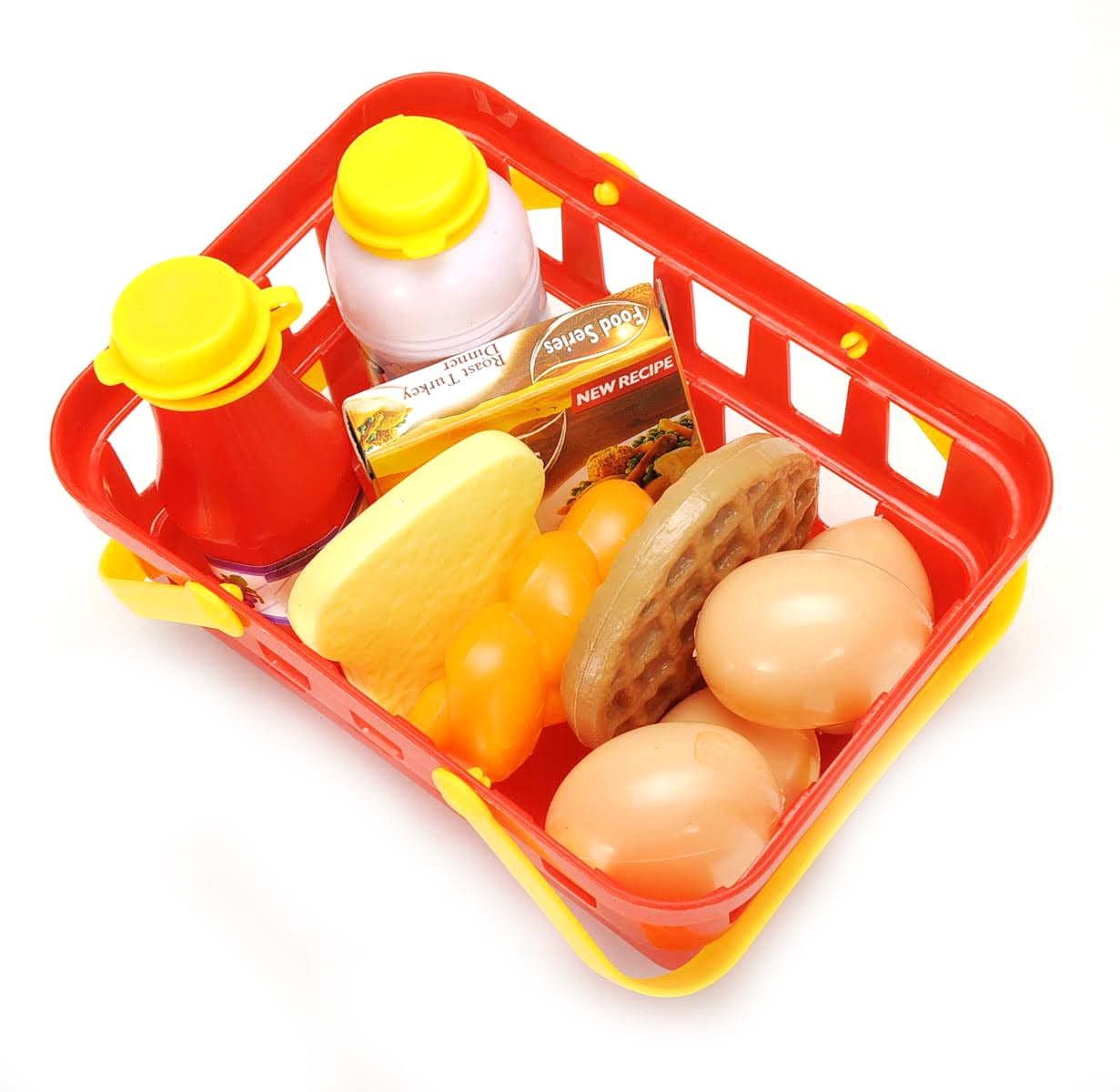 PlayWorld Kitchen Connection Pretend Breakfast & Lunch Play Food Set with Basket for Kids - 10 Piece Set