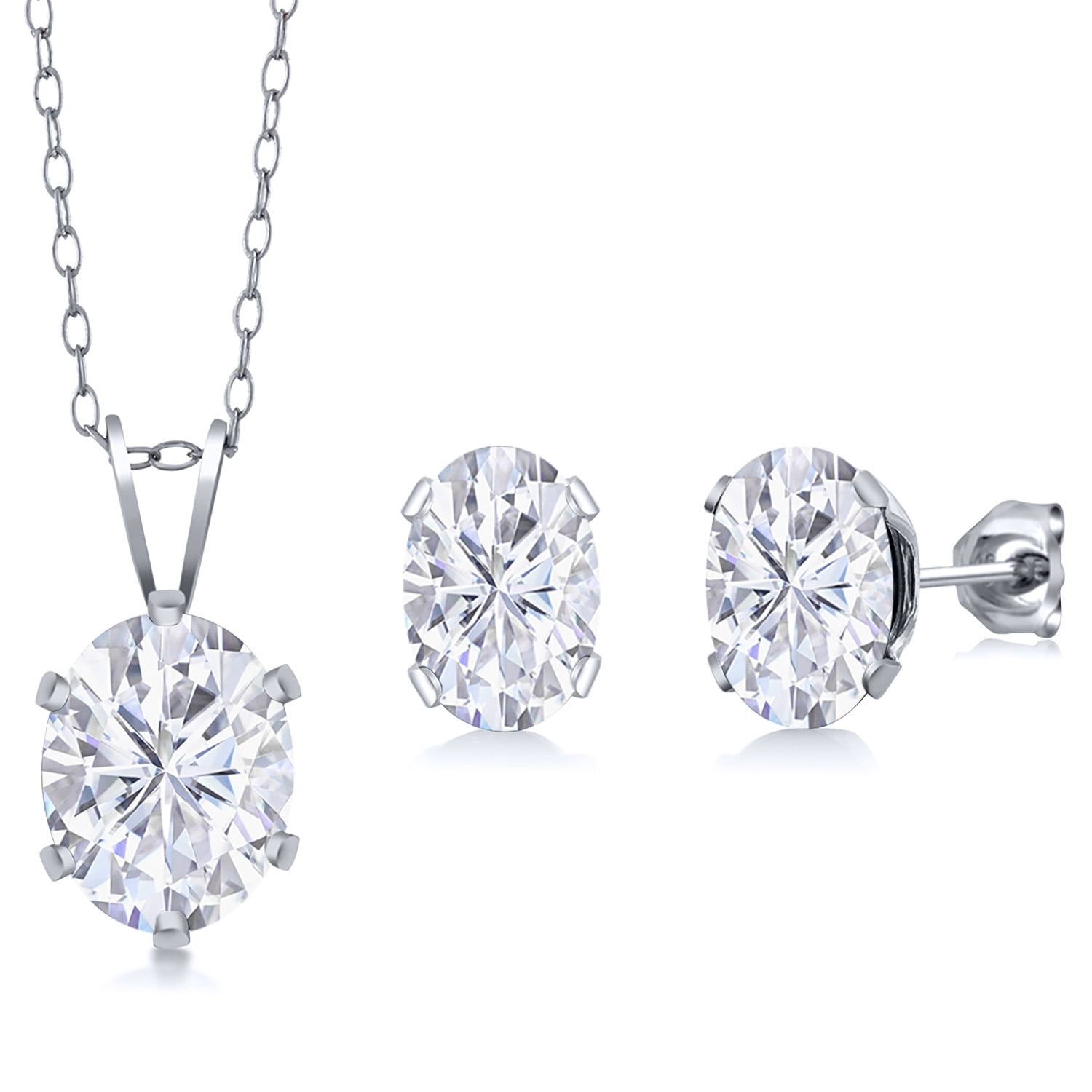 Gem Stone King 925 Sterling Silver Pendant and Earrings Jewelry Set with White Oval 3.30cttw Moissanite