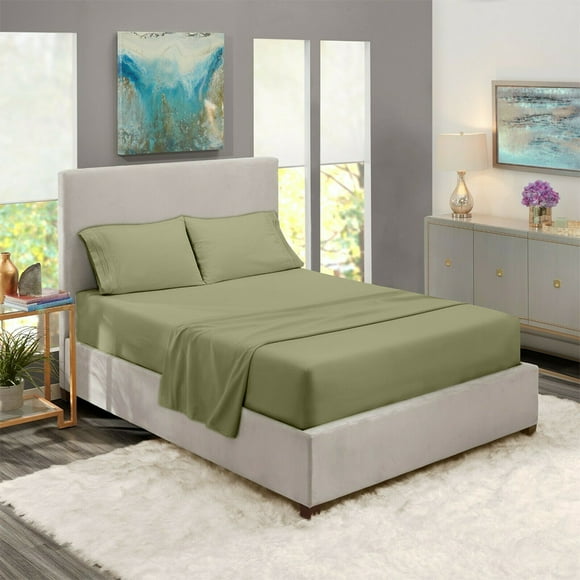 Home Bedding Set Bed Sheet bed sheet Mattress Cover Pillowcase Solid Color Polyester Bedding Kit, Green, Full, 4pcs/set