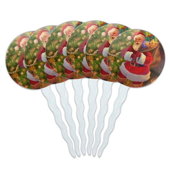 Christmas Holiday Santa's Home Visit Cupcake Picks Toppers Decoration Set of 6
