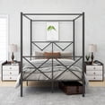 thumbnail image 3 of Full Canopy Bed Frame, LegaHome Detachable Full Size Metal Platform Bed, Modern Bedroom Furniture Canopy Platform Bed with Headboard and Footboard, 400-600lbs Capacity, No Box Spring Needed, Black, 3 of 7