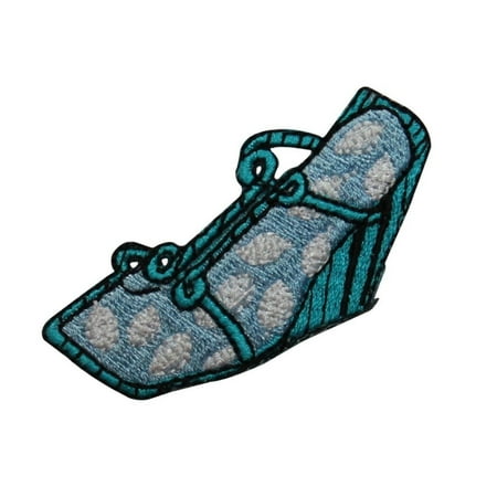Embroidered Wedge - ID 7803 Blue Wedge Sandal Patch High Heel Fashion Embroidered Iron On Applique