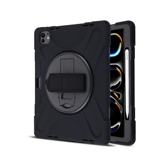 Heavy-Duty Rotatable Stand Case with Hand Strap & Pen Holder Compatiable with 2024 iPad Pro 13" – Shockproof Protector Cover, Black