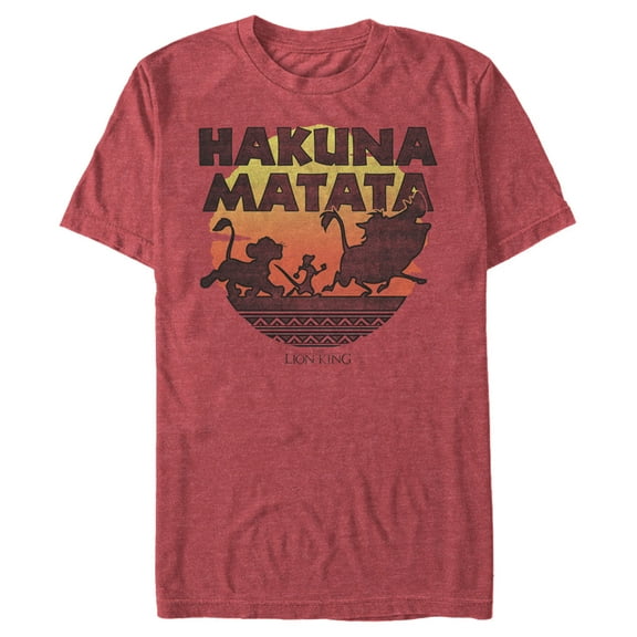 Men's Lion King Hakuna Matata Sunset Circle  Graphic Tee Red Heather 2X Large