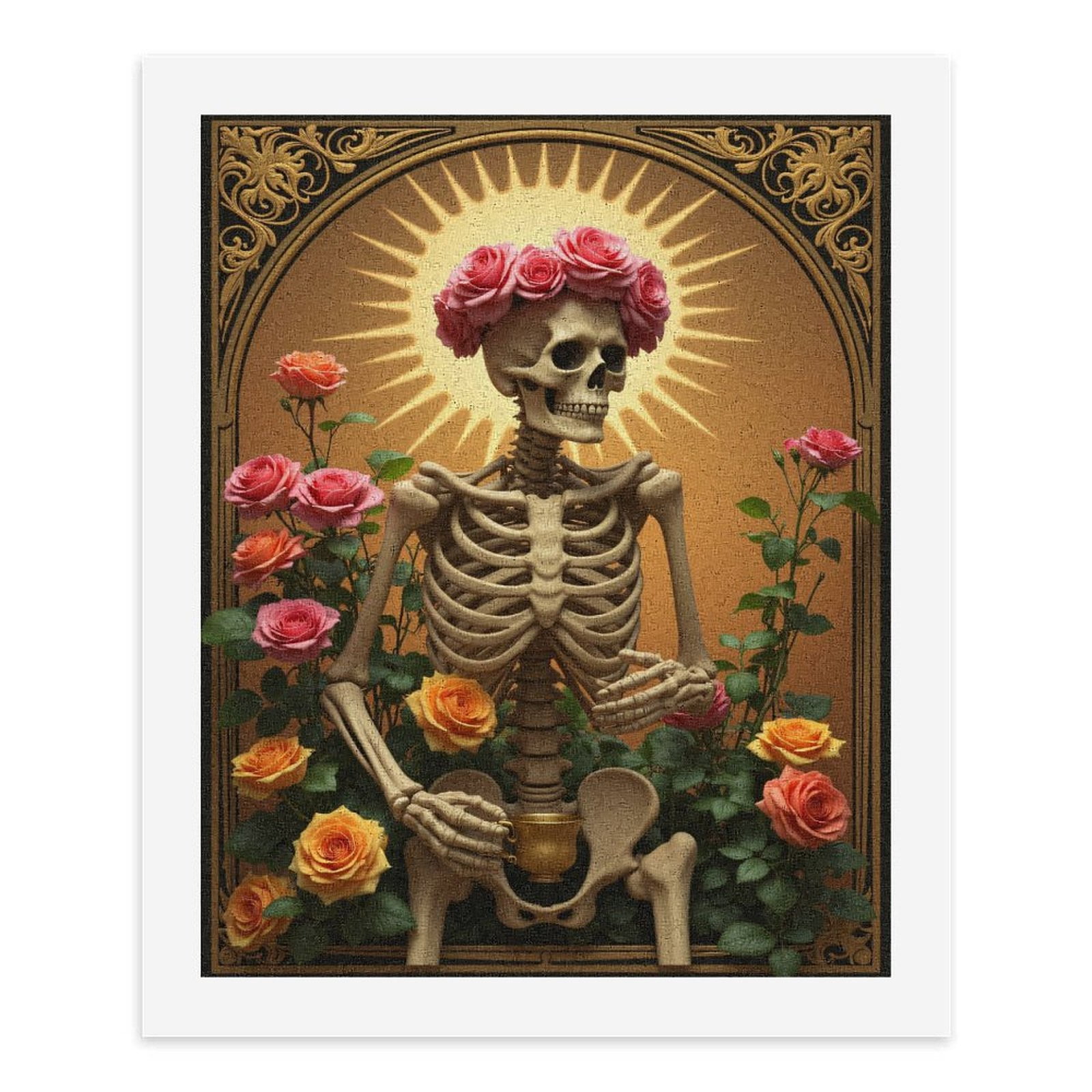 Paint By Numbers Kit for Adults Beginner - DIY Radiant Floral Skeleton Art Deco Canvas Painting Kits for Adults, Frameless Paint By Number for Adults for Home Wall Decor 16x20 Inch