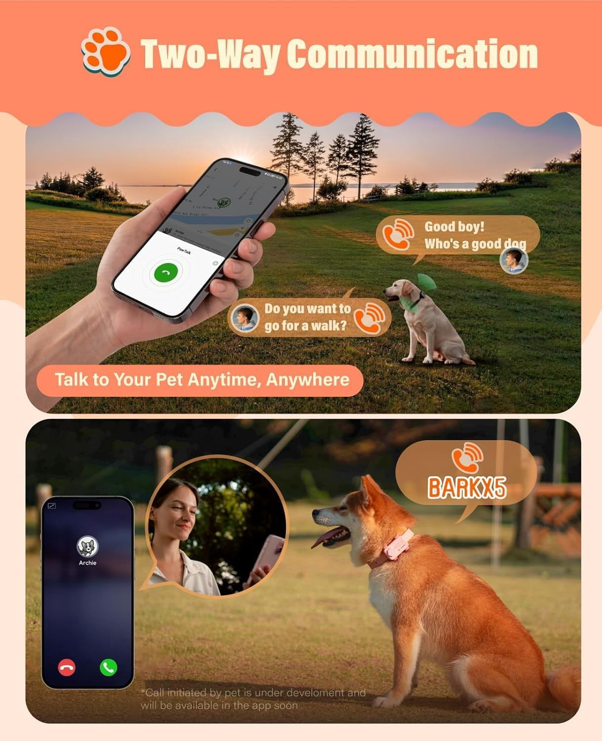 et Tracker Support Two-Way Call and AI Health Alerts, GlocalMe GPS Tracker for Dog and Cat, Real Time Tracking and Virtual Fence, 6 Advanced Location Technologies, Global Unlimited Range