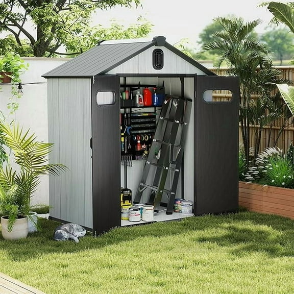 Domi Outdoor Living Remise de Jardin 152 X 91 cm en Résine, Étanche et Doté de Portes Verrouillables, Fenêtres et Aérations. Grand Abri pour Outils de Jardin, Tondeuse, Vélos et Autres Accessoires.