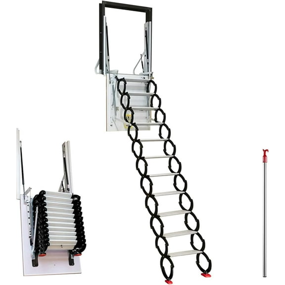 PreAsion Black Side-mounted Loft Folding Ladder Attic Stair Al Mg Alloy
