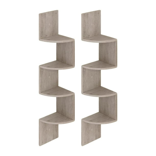 2 estantes de esquina para pared, de madera rústica, para almacenamiento, decoración, montaje en esquina Gris