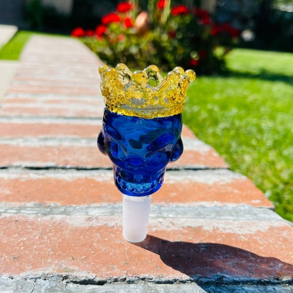14mm Premium Thick Glass Blue Skull King in Crown Bowl Head for Repalcment