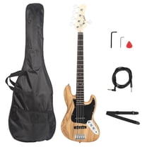 Glarry Gjazz 5 Strings Electric Bass Guitar with Bag and Strap, Pick, Connector and Wrench Tool (Full Size, Burlywood）