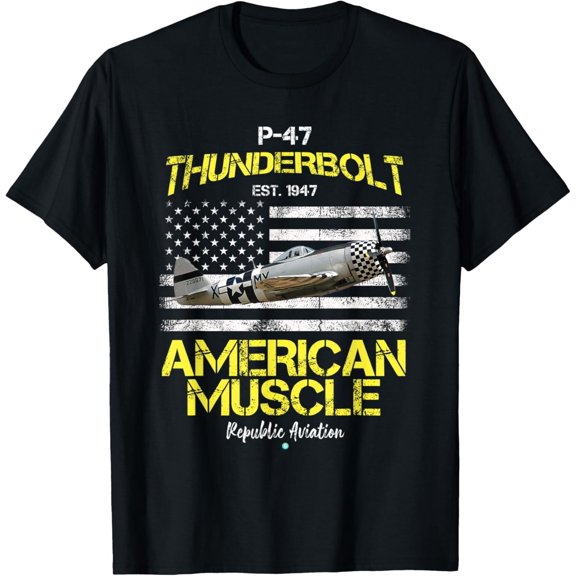 New Rare P-47 Thunderbolt WWII Airplane American Muscle Gift Tee Shirt S-5XL