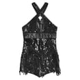 thumbnail image 3 of dPois Girls Halter Neck Sequin Tassel Latin Dance Dress Fringed Bodysuit Salsa Rumba Jazz Ballroom Black 14, 3 of 6