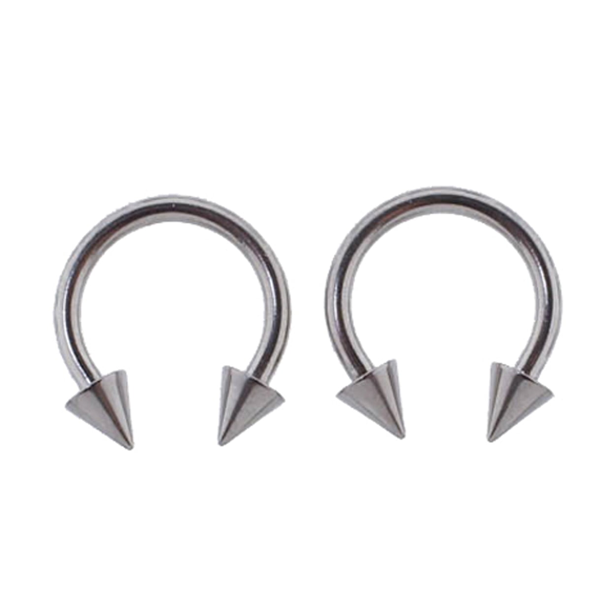 Lex & Lu Pair of Steel Circular Barbell w/Cones Horseshoe Earrings 18