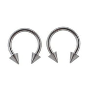 Lex & Lu Pair of Steel Circular Barbell w/Cones Horseshoe Earrings 18-8G
