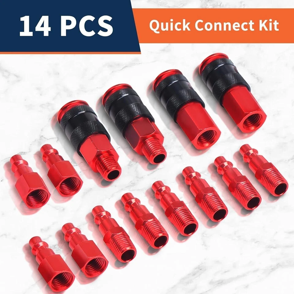 LUOLAX No Rust Air Hose Fittings Kits 14PCS Set, Quick Connect Air Compressor Accessory