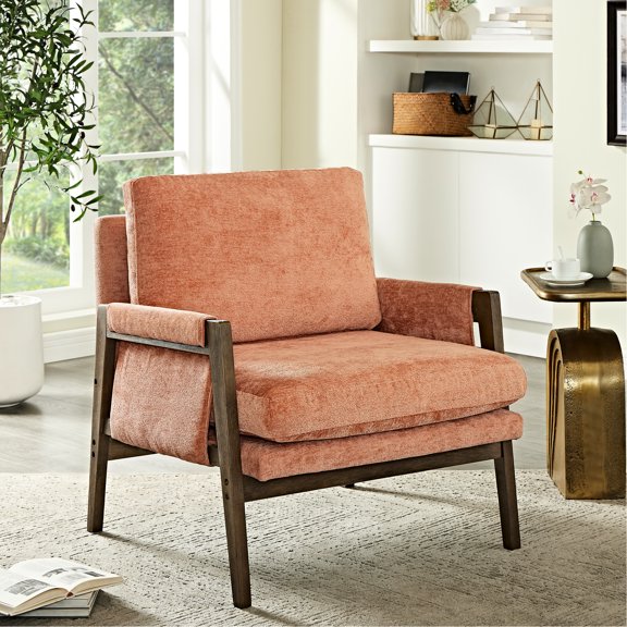 Mid-century Velvet Chair, Orange - Enhances Living Space Armchair With Velvet, Interior