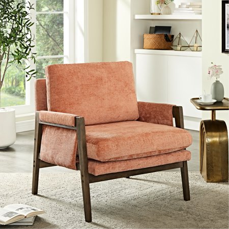 Mid-century Velvet Chair, Orange - Enhances Living Space Armchair With Velvet, Interior