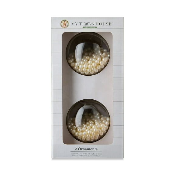 2 Count White Pearl Glass Christmas Ornaments, 3.55 in, by My Texas House