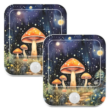 

Magic Mushrooms Print LED Motion Sensor Night Light Plug into Wall 2 Pack Auto Dusk to Dawn Adjustable