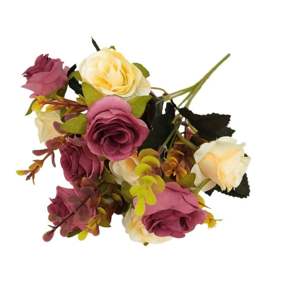 Tyeign Artificial Roses Flowers Faux Silk Red Rose Wedding Bouquet, 4 Cm Heads Diy Bridal Shower Centerpiece Cake Topper Home Vase Fill, Realistic Silk Rose Bundle, 1 Bouquet of Artificial Flowers