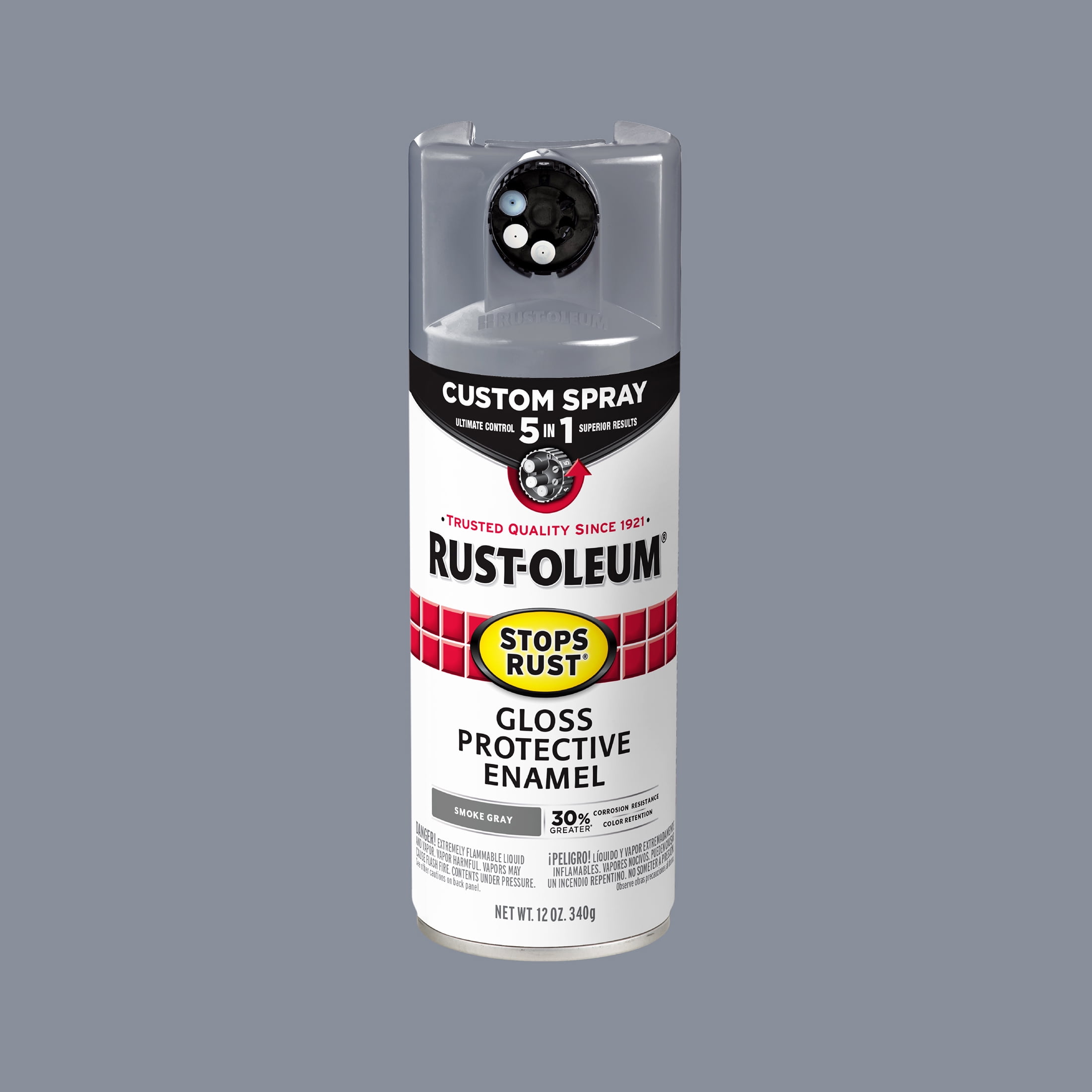 (6 pack) Smoke Gray, Rust-Oleum Stops Rust Custom Sprays 5 in 1 Gloss Spray Paint-376897, 12 oz
